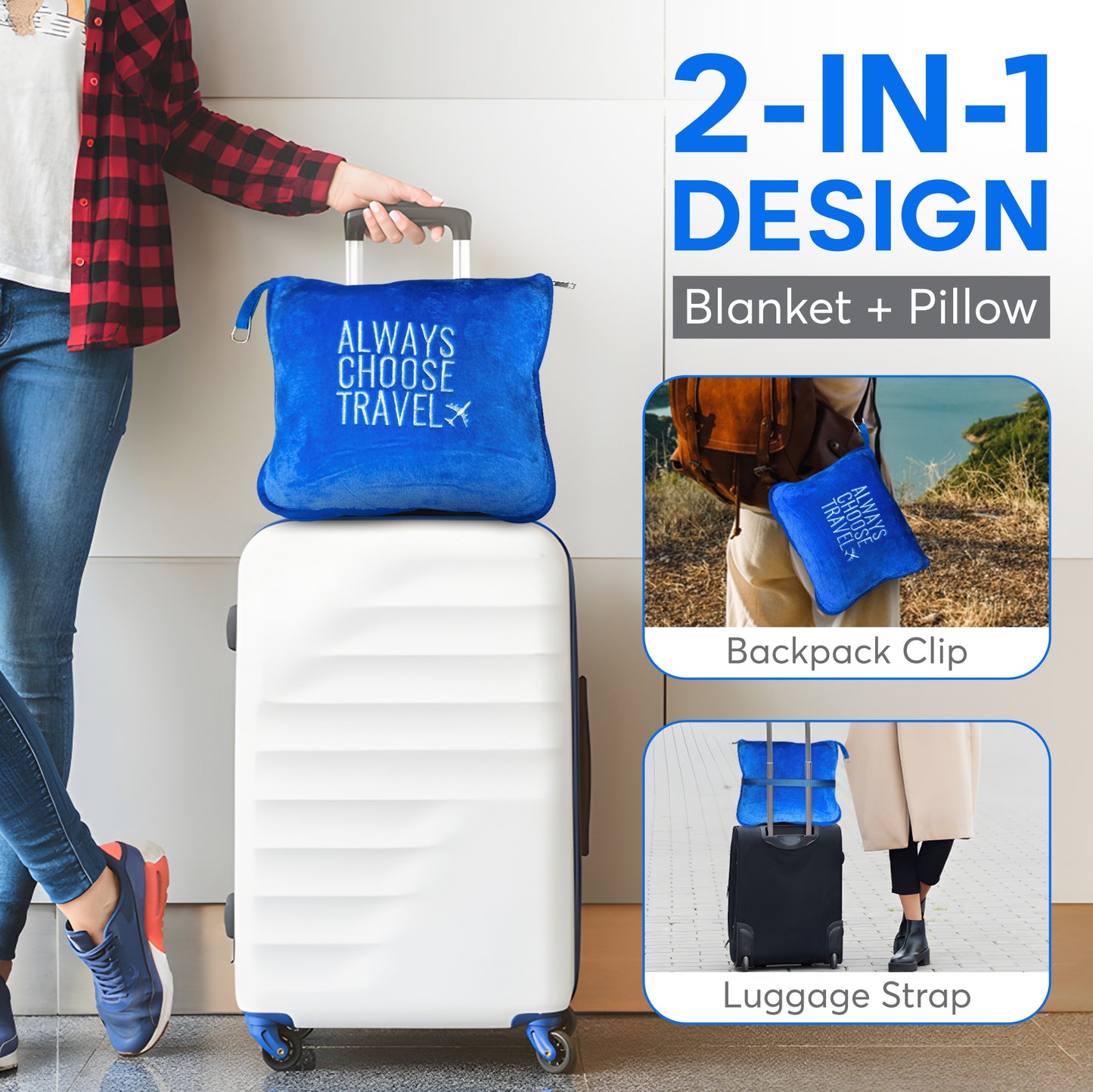 ACT 2-in-1 Travel Blanket - Blue