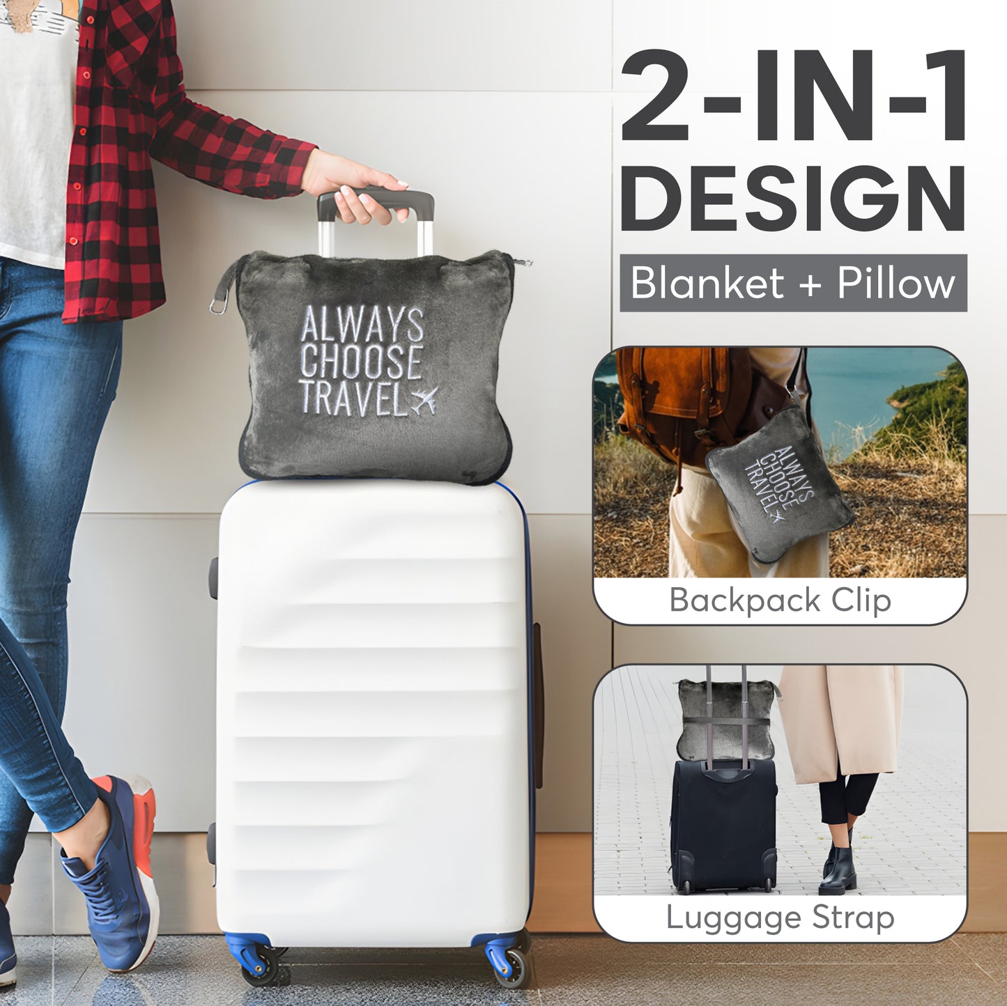 ACT 2-in-1 Travel Blanket - Gray