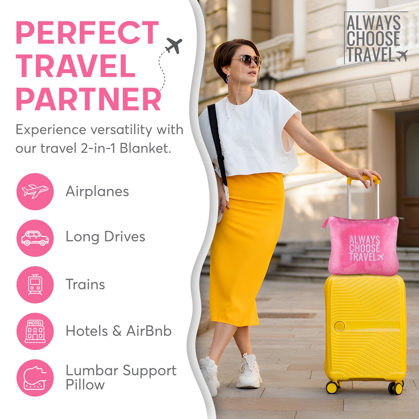 ACT 2-in-1 Travel Blanket - Pink