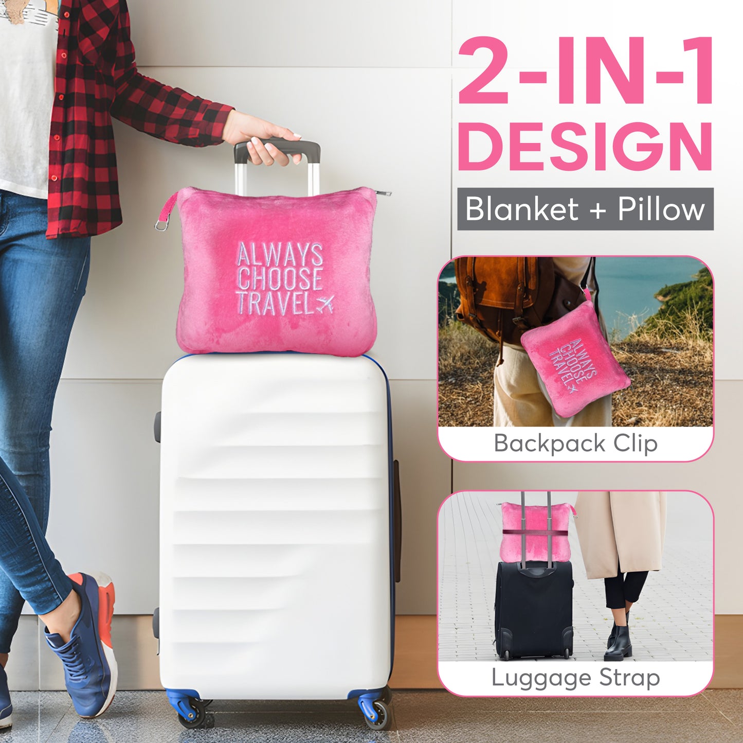 ACT 2-in-1 Travel Blanket - Pink